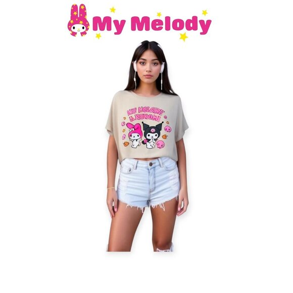 Sanrio My Melody Kuromi Beige T-Shirt Size L Y2K Style - Picture 1 of 8